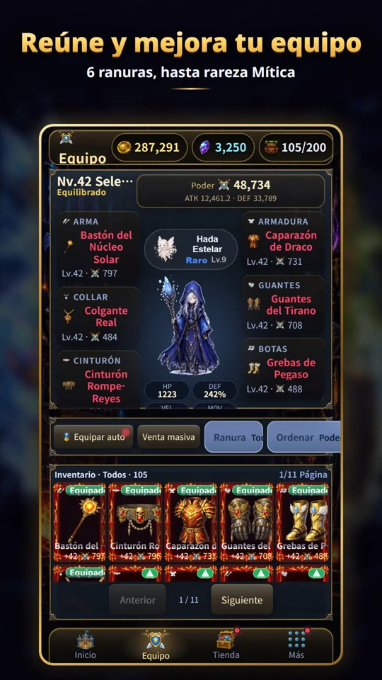 Colecciona y mejora equipo