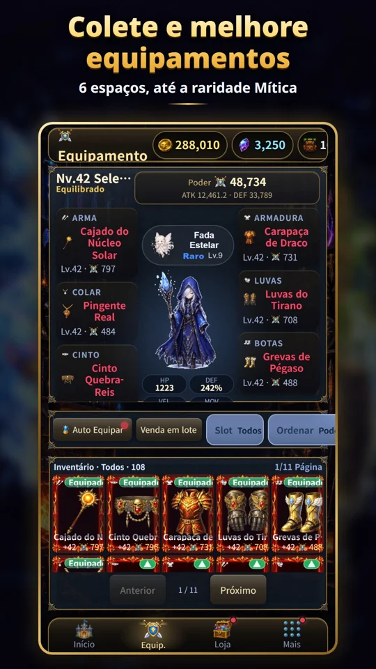 Colecione e melhore equipamentos